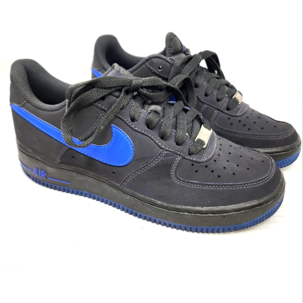 Nike Air Force 1 Low Black Gray‎ Blue  Swoosh Sneakers 2013 Youth Boys Size 6.5